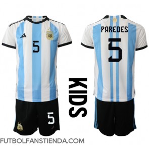 Argentina Leandro Paredes #5 Primera Equipación Niños Mundial 2022 Manga Corta (+ Pantalones cortos)